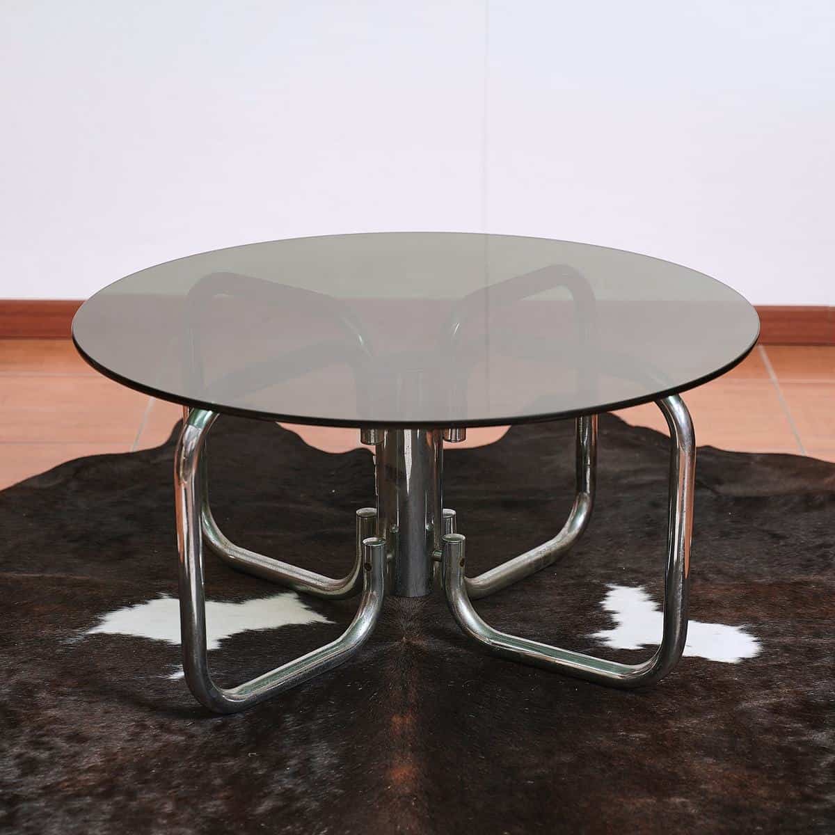 tavolo tondo vetro e metallo cromato design anni 70