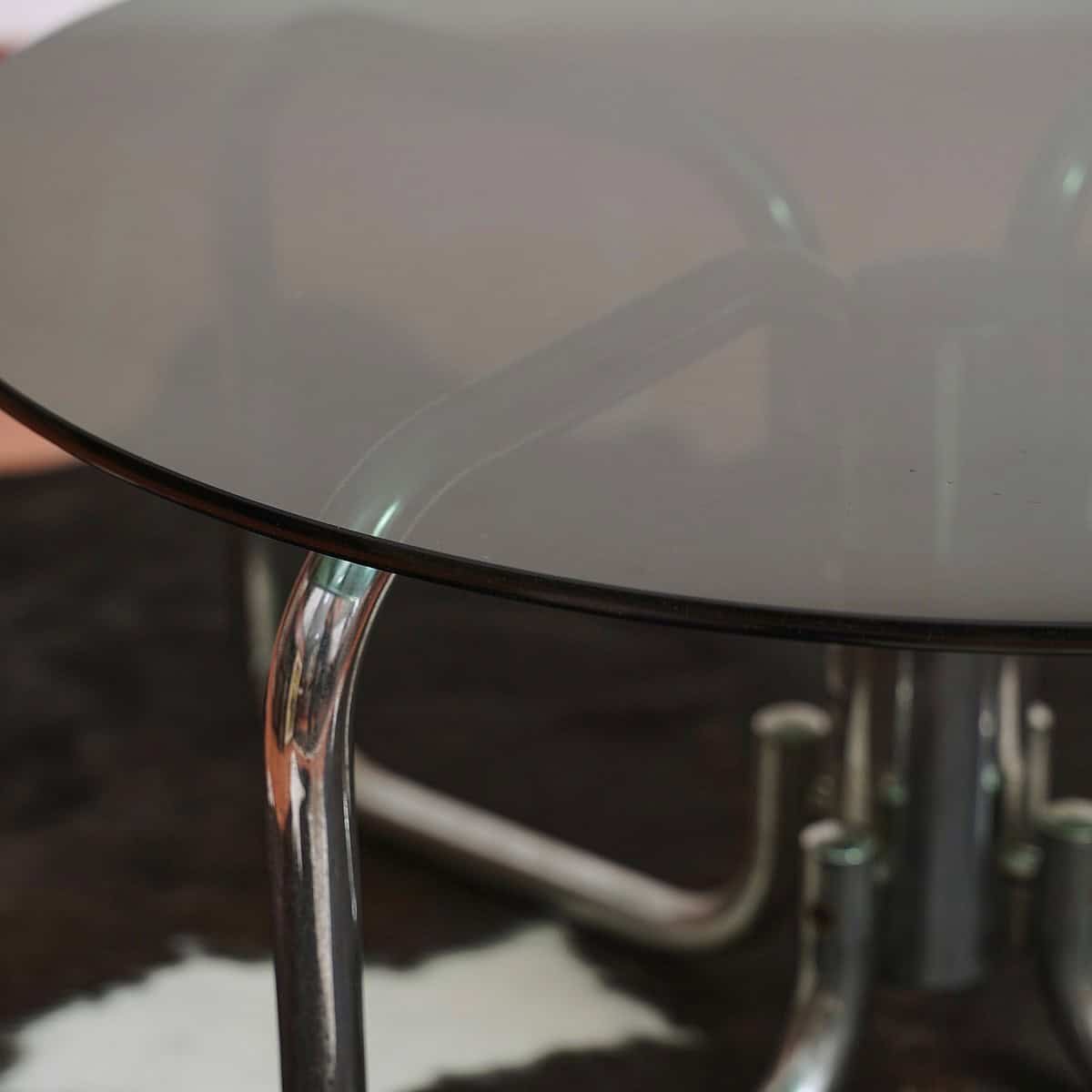 Tavolo Rotondo In Vetro Sicurezza Ø60cm H70cm - Piedistallo Cromato Per Interni Ed Esterni - Foto 6