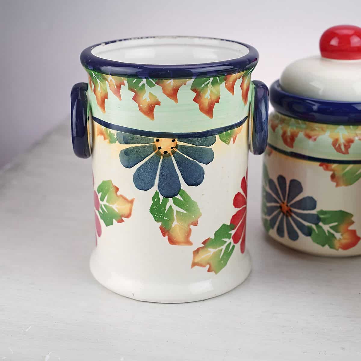 Zuccheriera In Ceramica Verde E Oro Con Cucchiaio – Vaso Per Spezie Da 250 Ml Con Coperchio E Decoro Floreale