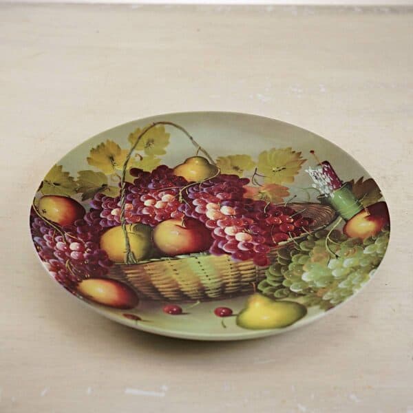 piatto in ceramica da parete vintage, cestino uva