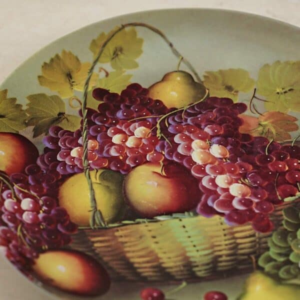 piatto in ceramica da parete vintage, cestino uva - immagine 2