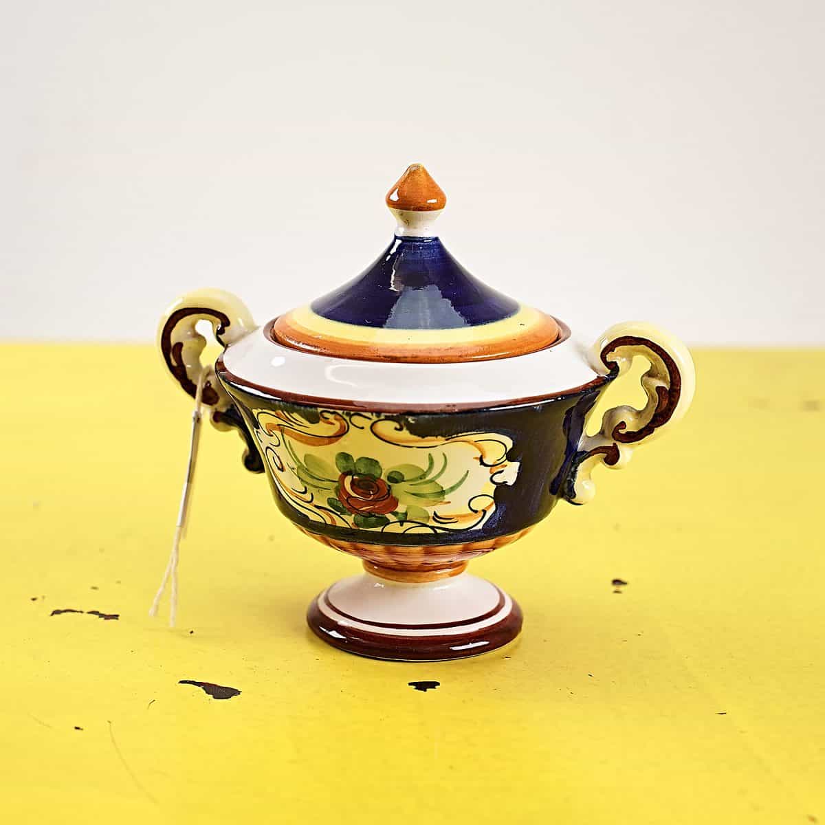 zuccheriera vintage in ceramica dipinta a mano