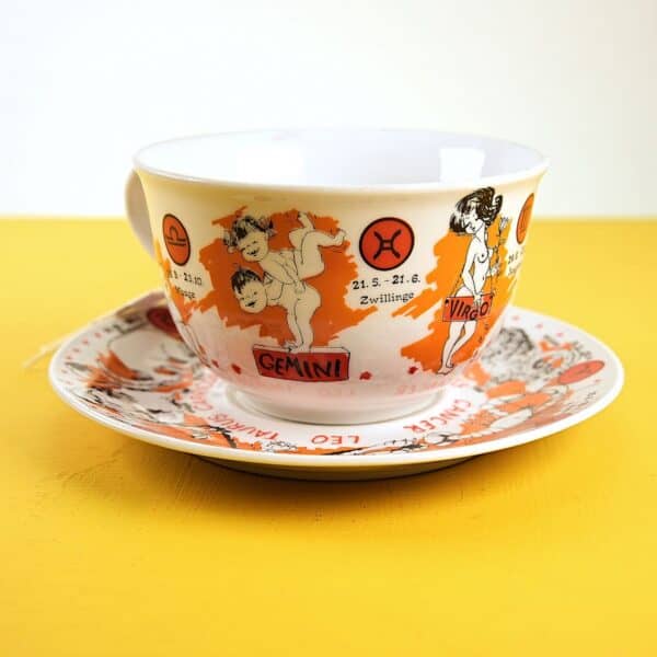 tazza con piatto in porcellana bavaria, segni zodiacali
