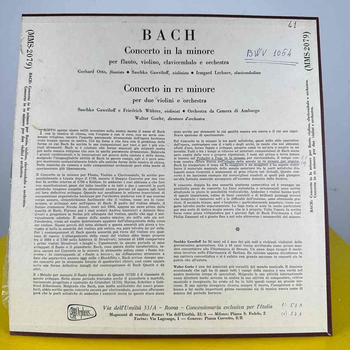 Un solco, tre movimenti: il Concerto in la minore di Bach su vinile 1 Dettaglio di un vinile Bach concerto in la minore