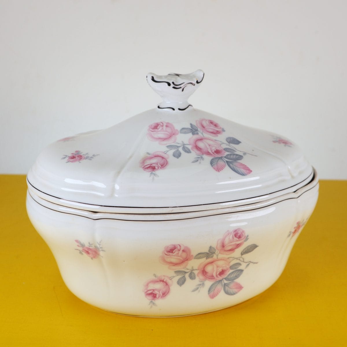 Zuppiera ginori in porcellana decorata a rose