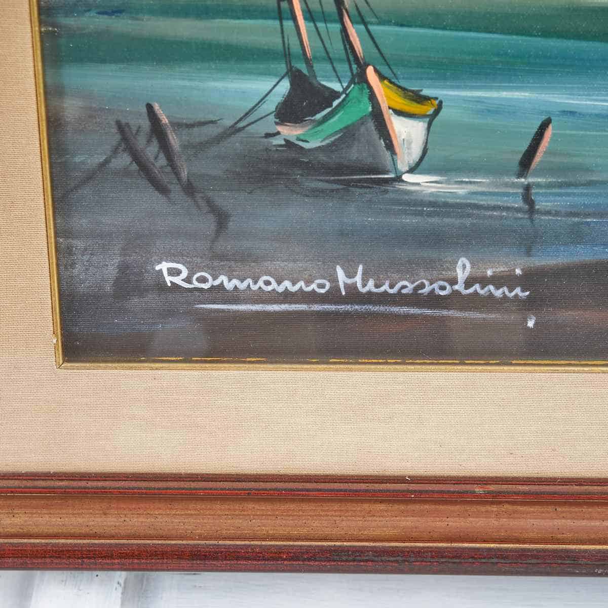 Romano Mussolini pittore: il mare, il jazz e la memoria sulla tela 1 Particolare di un dipinto attribuito a Romano Mussolini pittore