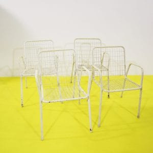 Ultimi arrivi 29 Sedie da giardino in metallo bianco struttura a rete set 4, anni 70