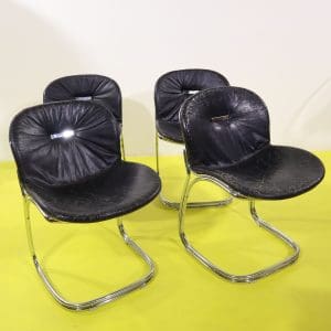 Ultimi arrivi 25 Sedie Gastone Rinaldi in ecopelle nera e acciaio cromato set 4