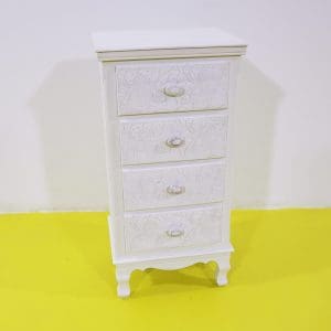 Ultimi arrivi 10 Cassettiera stretta shabby chic in legno bianco con cassetti decorati