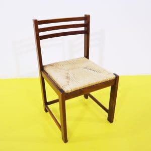 Ultimi arrivi 5 Sedia vintage in legno marrone con seduta in paglia intrecciata