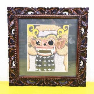 Ultimi arrivi 16 Dipinto balinese maschera Barong su carta con cornice intagliata