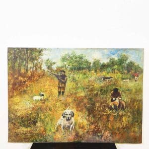 Ultimi arrivi 13 Dipinto olio su pannello scena di caccia con cani
