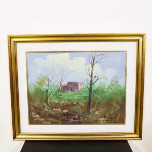 Ultimi arrivi 8 Quadro olio su pannello paesaggio con casolare firmato Romano