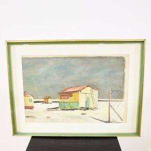 Ultimi arrivi 6 Quadro tecnica mista su carta paesaggio edifici con cornice