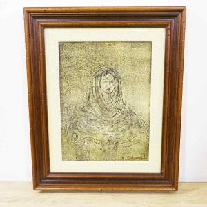 Ultimi arrivi 29 Quadro materico con volto femminile e cornice in legno firmato a.