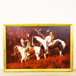 Ultimi arrivi 28 Dipinto olio su tela con cavalieri nativi americani firmato Reinhold
