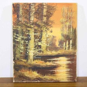 Ultimi arrivi 12 Dipinto olio su tela paesaggio bosco con acqua