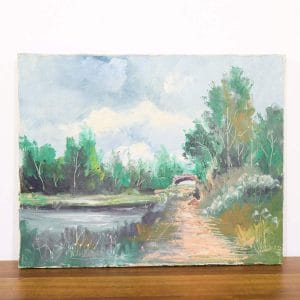 Ultimi arrivi 5 Dipinto olio su tela paesaggio corso d’acqua firmato Vito Pasquale