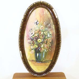 Ultimi arrivi 3 Dipinto vintage olio su pannello ovale fiori cornice decorata