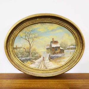 Ultimi arrivi 24 Dipinto olio su pannello paesaggio invernale con cornice H. Wood