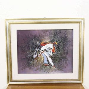 Ultimi arrivi 15 Quadro tecnica mista figura in movimento su fondo viola con colature