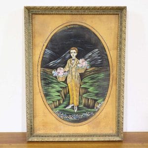 Quadro ricamo su tessuto giovane con cesti di fiori Antonini