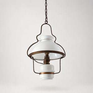 Home 5 Lampadario stile lampada a petrolio in vetro opalino e ottone